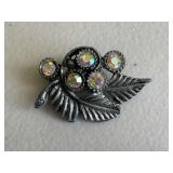 Leaf & Rhinestone Brooch
