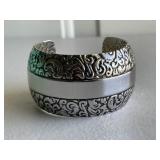 Etched Silver Bangle Bracelet