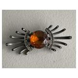 Vintage Orange Gemstone Brooch