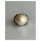 Vintage Adjustable Pearl Sterling Silver Ring