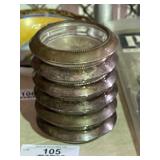 6 Sterling Silver & Glass Coasters
