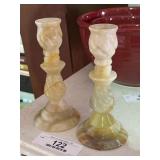 Pair of Stone Carved Candlestick Holders