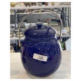 Vintage Cobalt Blue Stoneware Cooke Jar & Lid