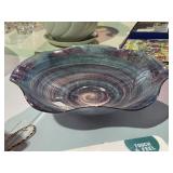 Orange Art Glass Ruffled Bowl