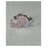 Sterling Silver Carve Rose Quartz Flower Ring