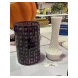 Vintage Milk Glass Vase & Amethyst Candleholder