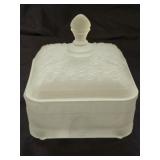 Vintage Indiana Glass Frost White Satin Bee Box
