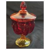 Vintage L.E. Smith Amberina Covered Compote