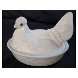 Vintage Atterbury Milk Glass Hen on Nest