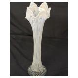 Vintage Fenton White Opalescent Fluted Swung Vase