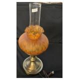 Amber Lamp w/Clear Chimney & Brass Base