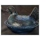 Vintage Riviera Blue Indiana Glass Hen on Nest