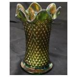 Northwood Diamond Point Green Carnival Swung Vase