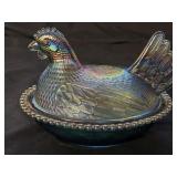 Vintage Indiana Glass Blue Carnival Hen on Nest
