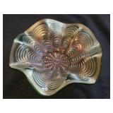 Vintage Fenton Green Iridescent Peacock Bowl