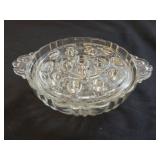 Vintage Clear Glass Flower Frog w/Handled Bowl
