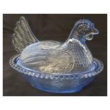 Vintage Indiana Glass Cornflower Blue Hen on Nest