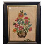 Framed Crewel Vibrant Floral Arrangement