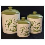 Set of 4 Canisters w/Green Bird Design