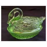 Vintage Wilkerson Green Glass Swan on Nest