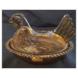 Vintage Indiana Glass Amber Hen on Nest