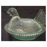 Vintage Indiana Glass Pastel Green Hen on Nest