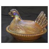 Vintage Indiana Glass Carnival Gold Hen on Nest