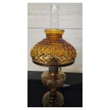 Vintage Aladdin Amber Quilted Glass Oil Lamp