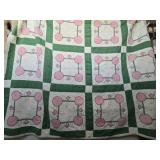 Pink Floral Quilt w/Green Trim