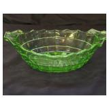 Vintage Uranium Glass Block Optic Serving Bowl