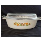 Fire King Gingham Floral Casserole Dish w/Lid