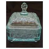 Vintage Indiana Glass Aqua Blue Bee Box