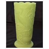 Vintage Fenton Satin Uranium Custard Peacock Vase