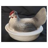 Westmoreland Milk Glass Hand Painted Hen on Nest