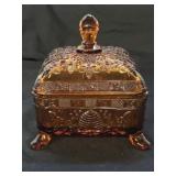 Vintage Indiana Glass Amber Bee Box w/Splayed Feet