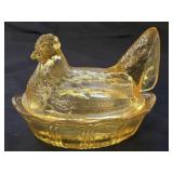 Vintage Fenton Candleglow Yellow Hen on Nest