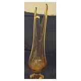 Vintage L.E. Smith Amber Pedestal Swung Vase
