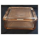 Pink Federal Glass Ribbed Refrigerator Dish