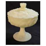 Fenton Water Lily Custard Satin Glass Candy Dish