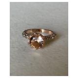 Large Morganite Quartz Solitaire Ring