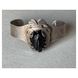 Sterling Silver Carved Onyx Aztek Style Bracelet