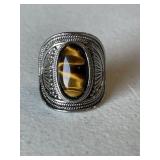 Vintage Ornate Tigers Eye Cocktail Ring