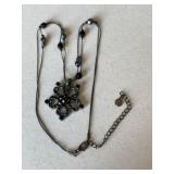 Vintage Marcasite Black Crystal Necklace