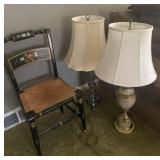 Paint Decorated Side Chair & 2 Floor Lamps