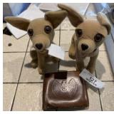 Vintage Leather Wallet & 2 Stuffed Toys
