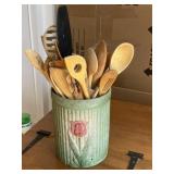 Box of Wooden Spoons & Utensils
