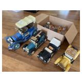 4 Figural Car Whiskey Decanters & Shot Glasses
