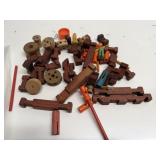 Vintage Wooden Tinker Toy Parts Lot
