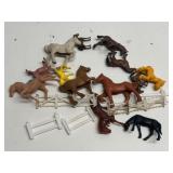 Vintage Plastic Horse Figures & Fence Lot