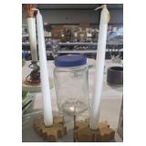 Wood Maple Leaf Candleholders & Glass Cannister